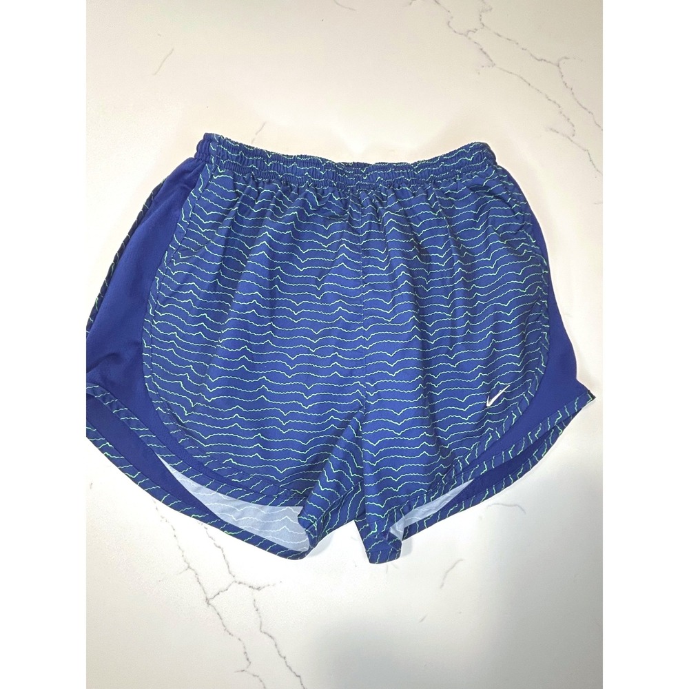 Nike Dri-FIT Womens Blue Lime Green Wavy Print Running Shorts Small